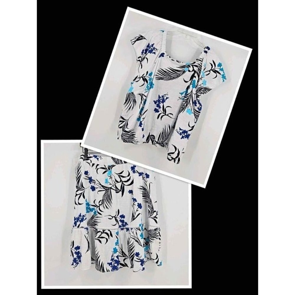 Liz Claiborne Short Sleeve Matching Top & Skirt Set Color White Palms Sz XXL